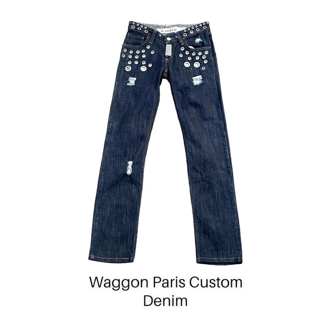 WAGGON Paris Custom embellished eyelet and patch jeans